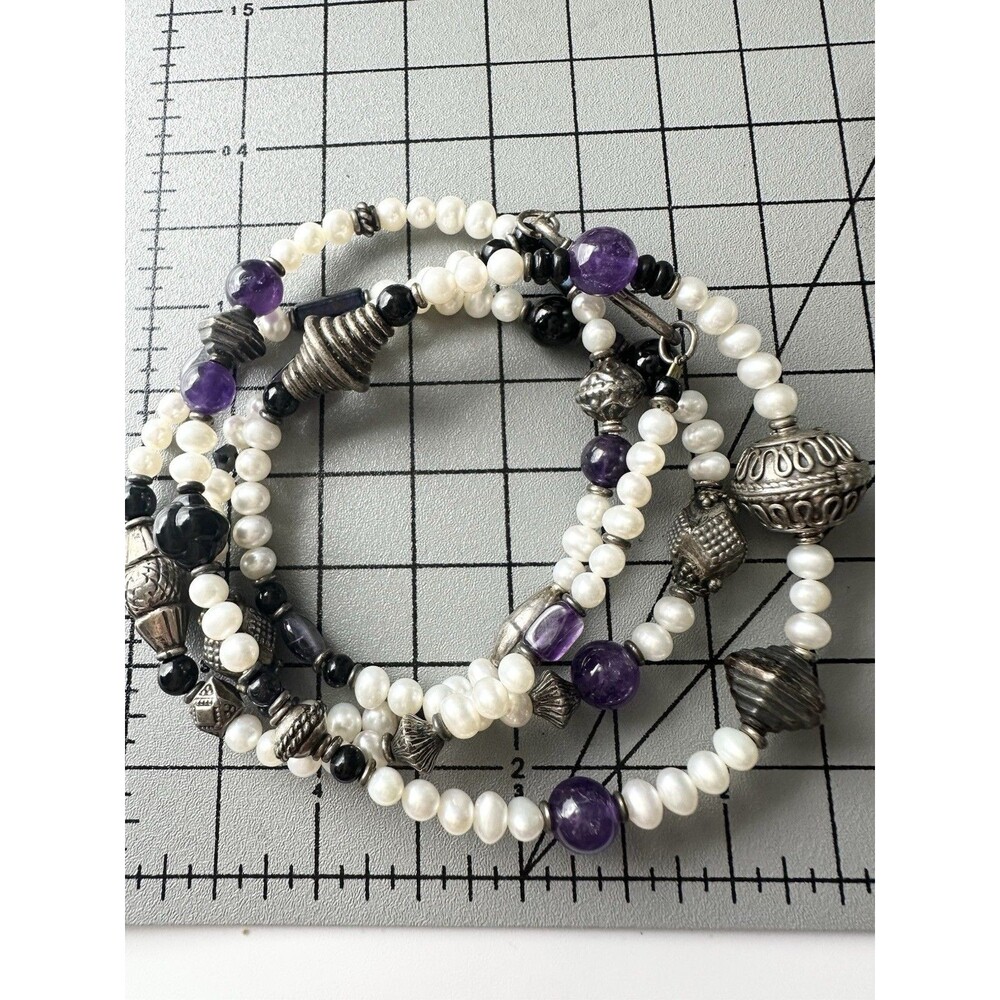 Natural Amethyst Cultured Freshwater Pearl Beaded Necklace 32”